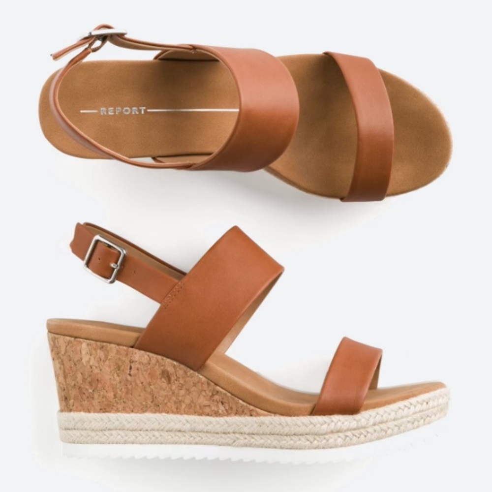REPORT FOOTWEAR Elmer Sport Bottom Wedge Sandal in Cognac Brown Tan - Picture 1 of 11